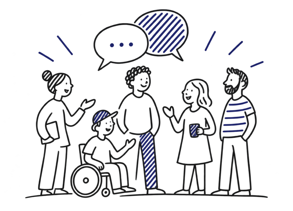 A diverse group of community members in conversation