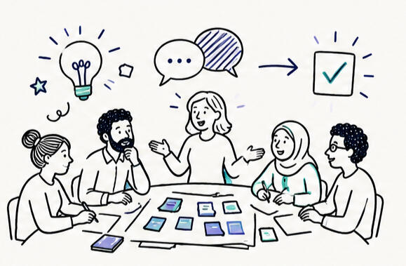 A facilitated workshop where people develop ideas together